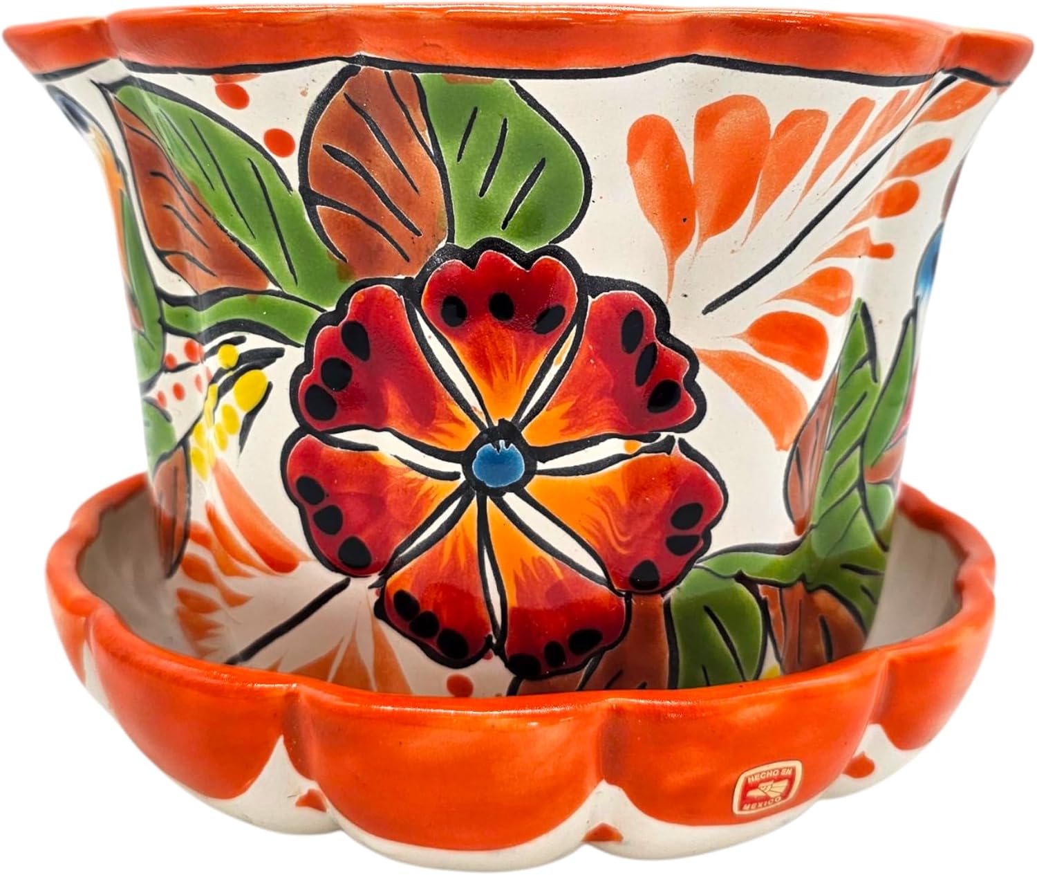 Violet Pot Planter with Saucer Large Hand Painted Indoor Outdoor Multi Colored Figure Glazed Fall