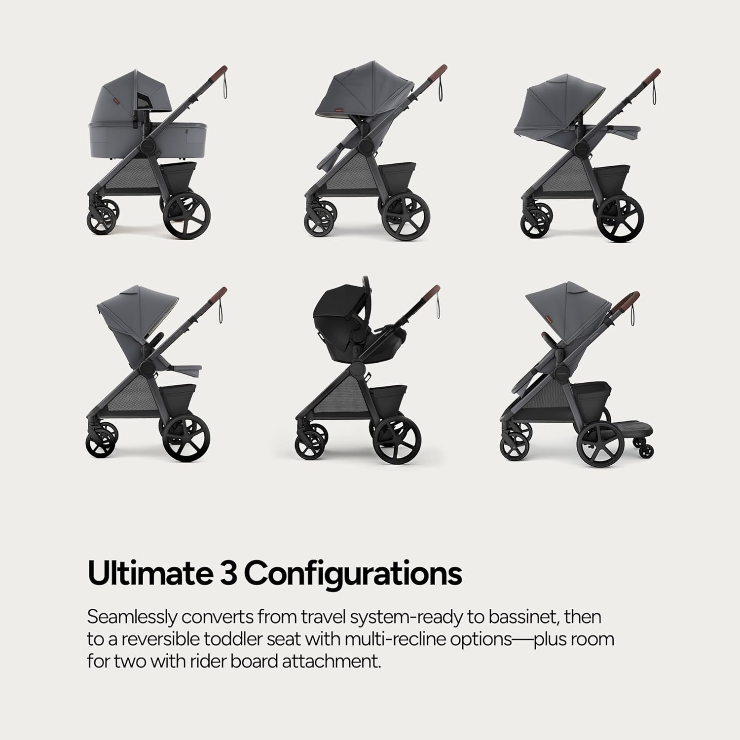 Mompush Ultimate 3 Full Size Stroller for Infant to Toddler - All-Terrain PU Tires with Full Suspension, Reversible Extendable Seat, Adjustable Handle, One-Second Fold, Car Seat Compatible