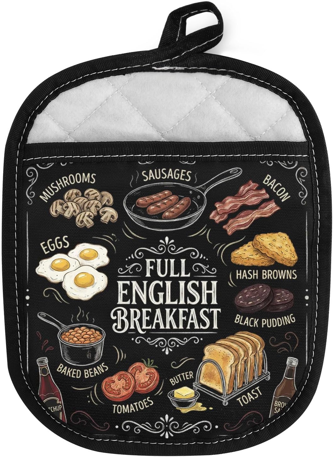 MBMSO English Breakfast Pot Holder Breakfast Themed Gifts for Cooking Lovers British Cuisine Gifts Kitchen Cooking Oven Mitts (English Breakfast Holder)