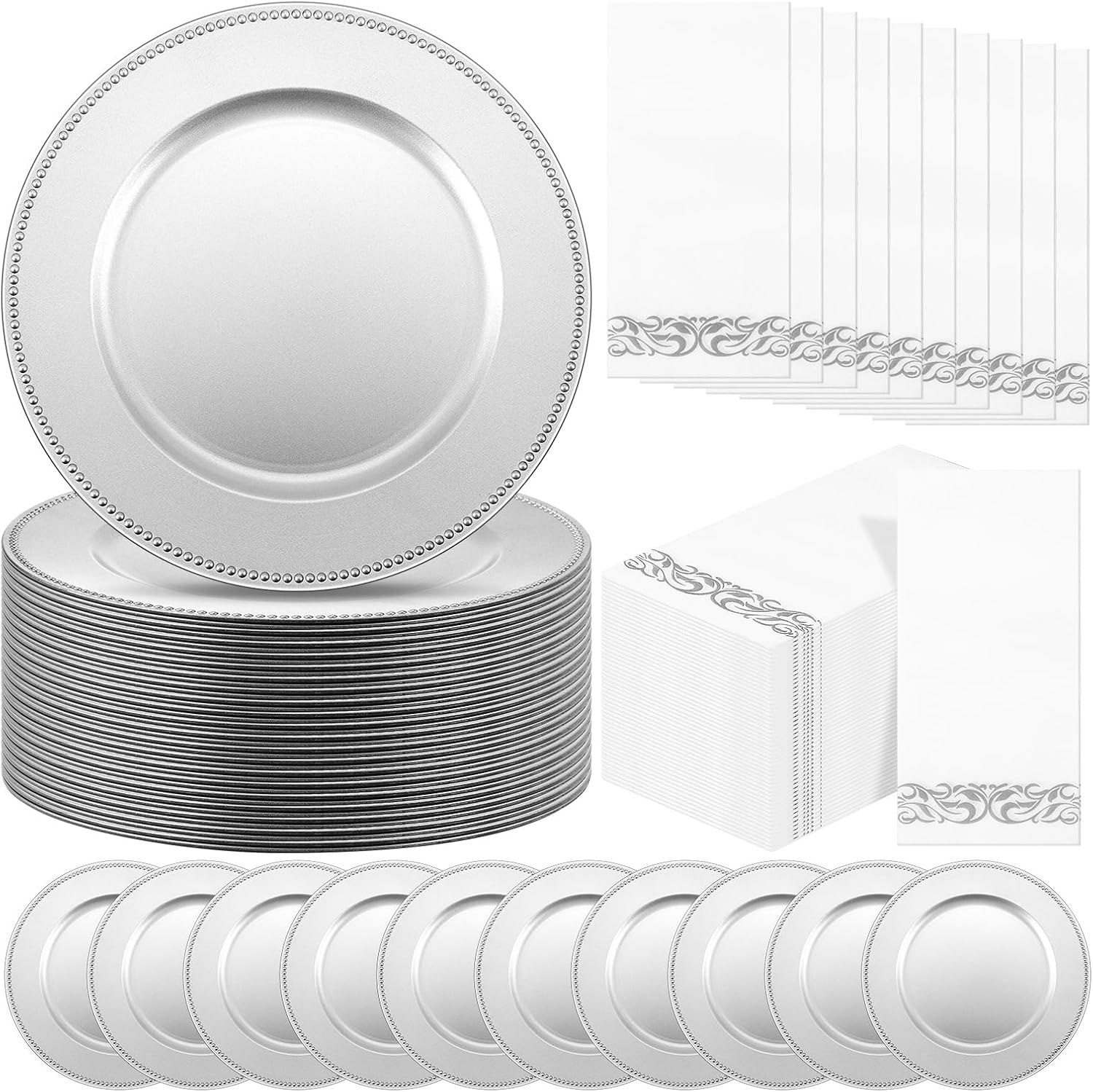 Nosiny 100 Pcs Charger Plates Set Bulk 50 Plastic Plate