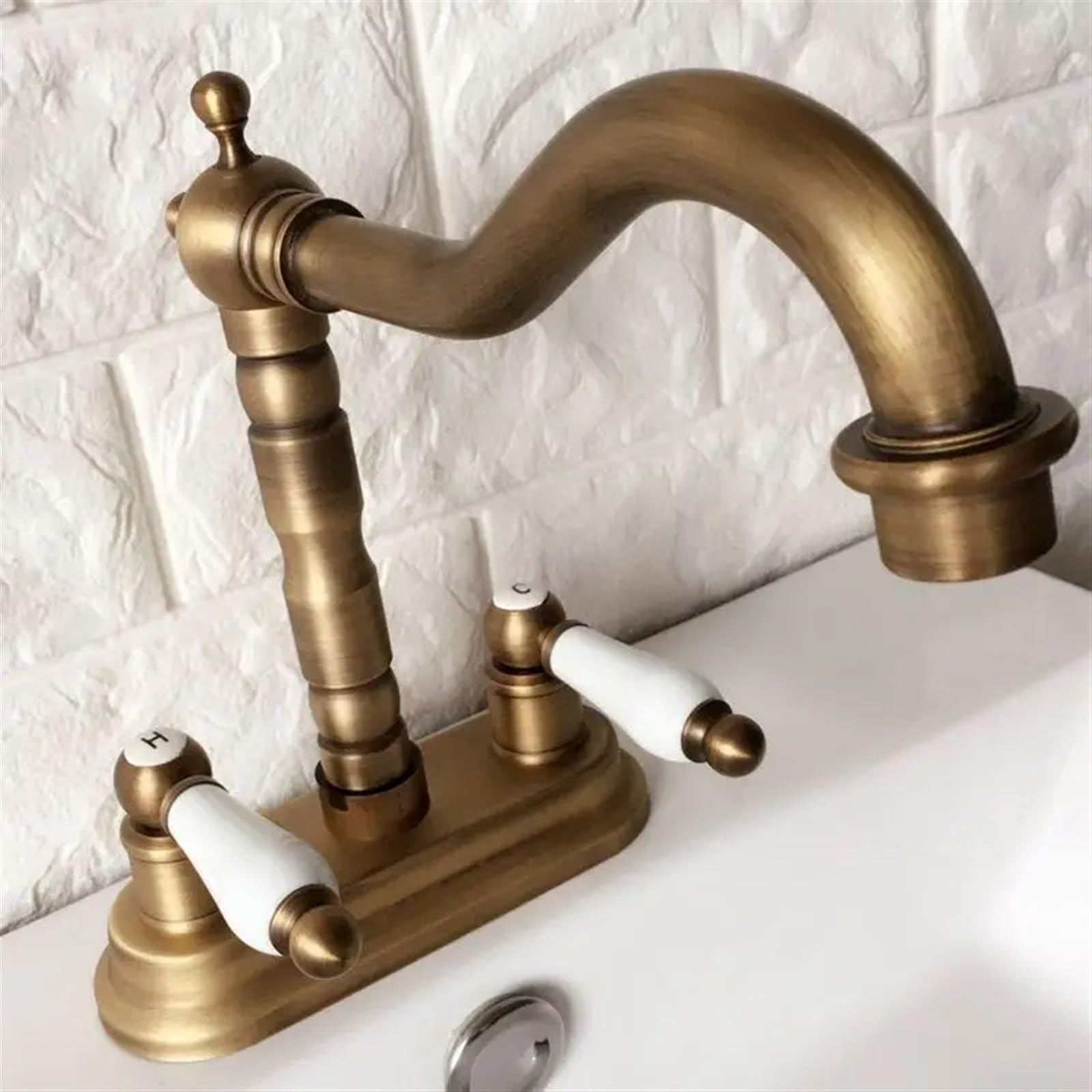 Robinet évier cuisine rétro laiton antique mitigeur 2 trous avec bec pivotant