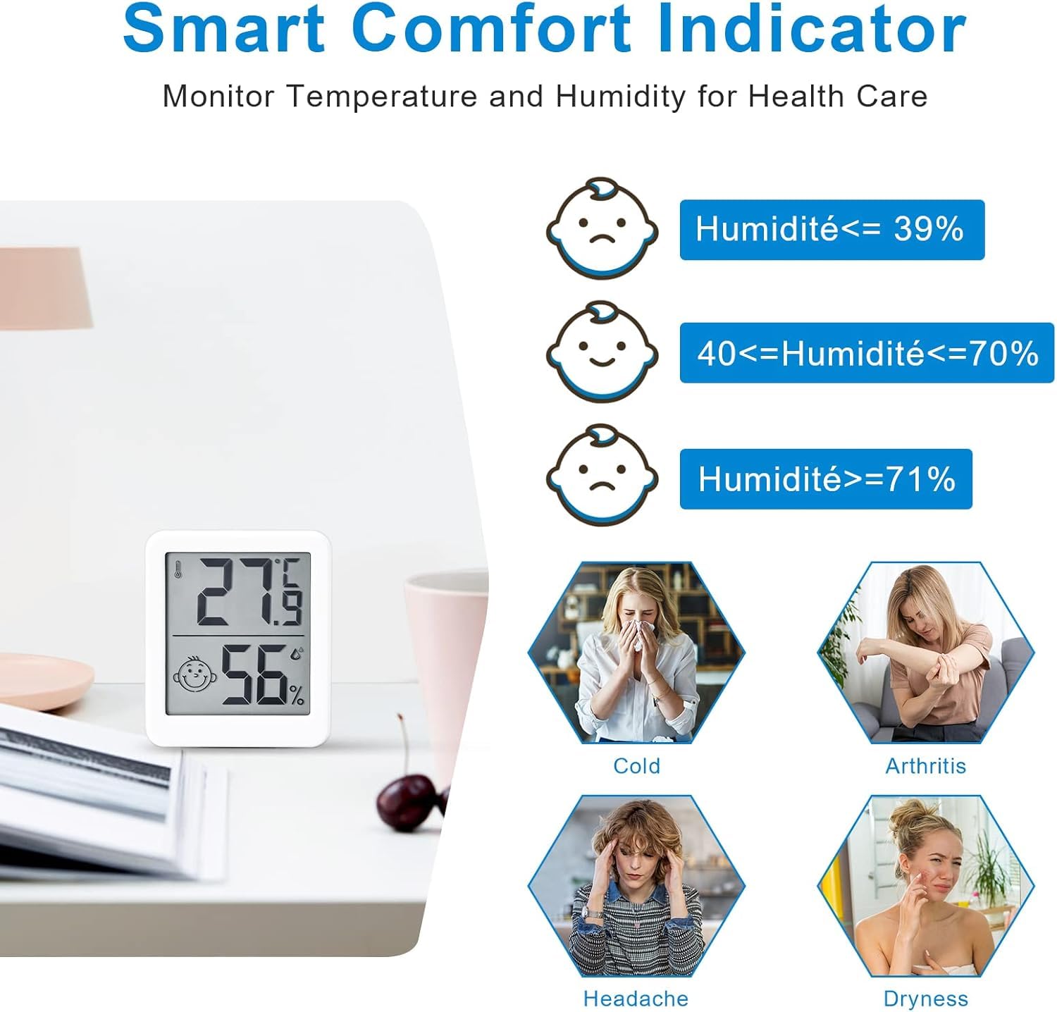 MOXYOY Digital Room Thermometer, Indoor Hygrometer With LCD Display, Temperature and Humidity Meter Humidity Monitor for Home, Office, Bedroom & Greenhouse — view 5