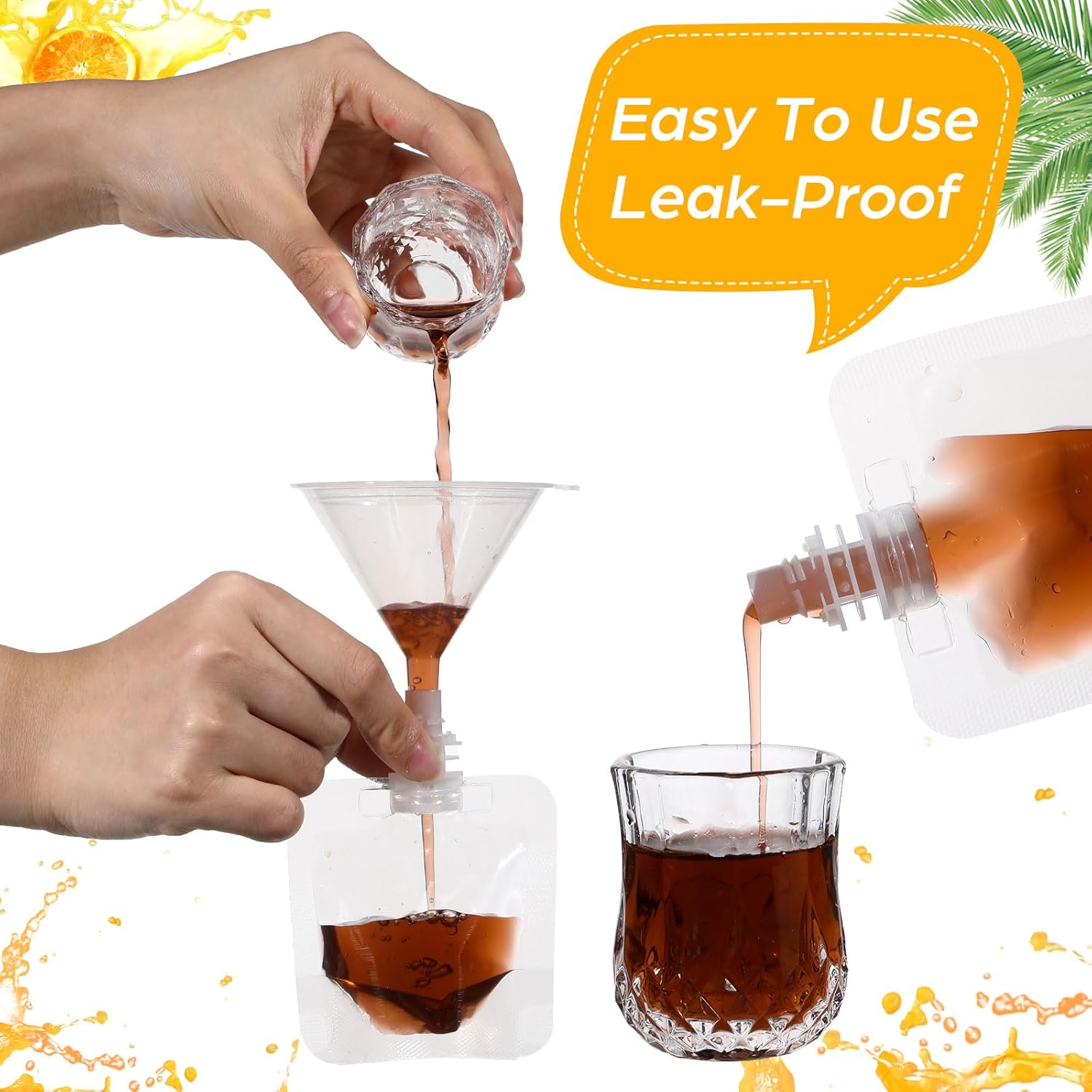 200 Pcs Plastic Pouches Bulk Clear Juice Bags Squeeze Pouches Plastic Leak Proof Bags with Funnel for Party Favors (1 oz)