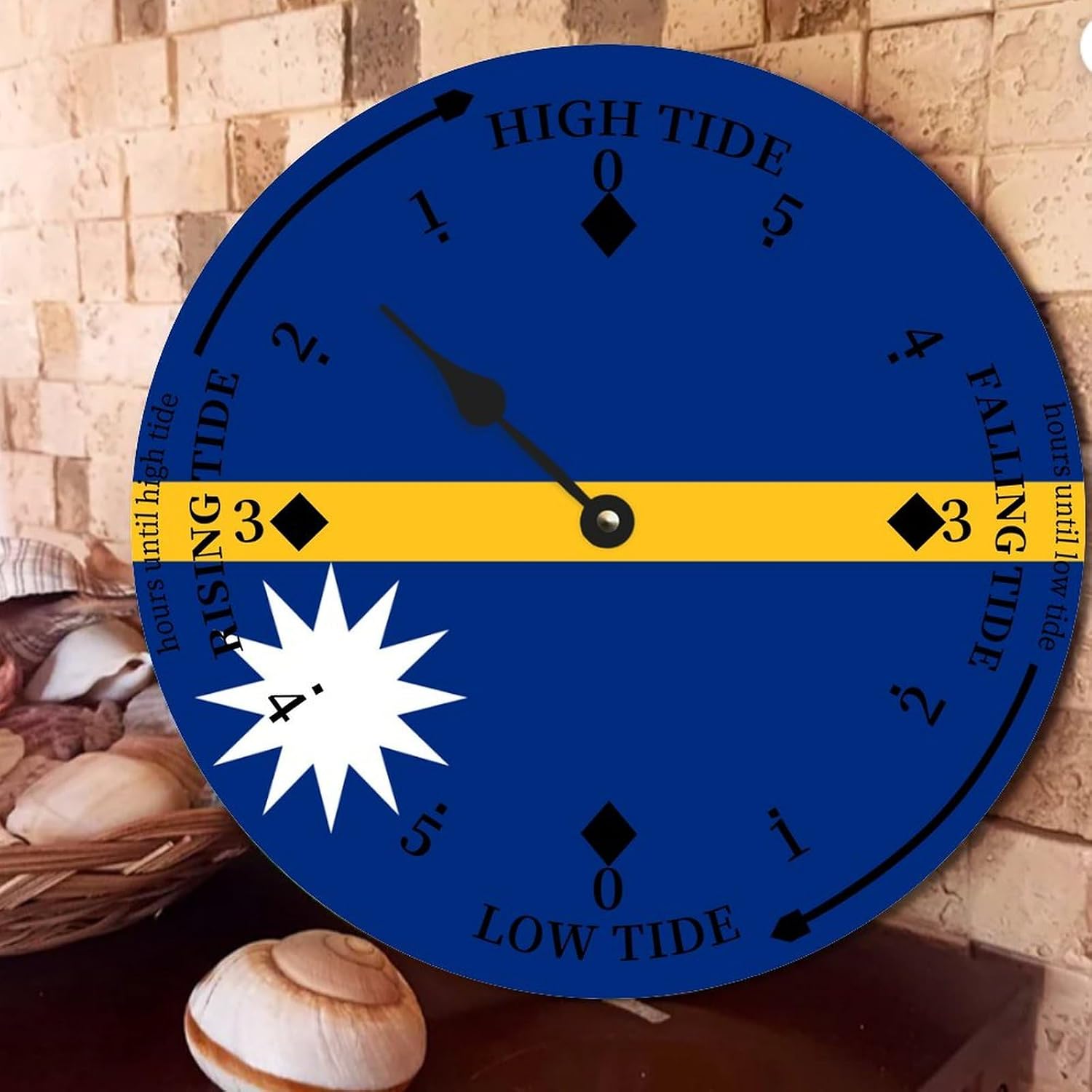 Nauru National Flag Tide Clock Nauru Wood Tidal Clock with High Tide Low Tide Battery Operated Clock 15x15 in Wall Hanging Tide Movement Clock for Beach House Cottage