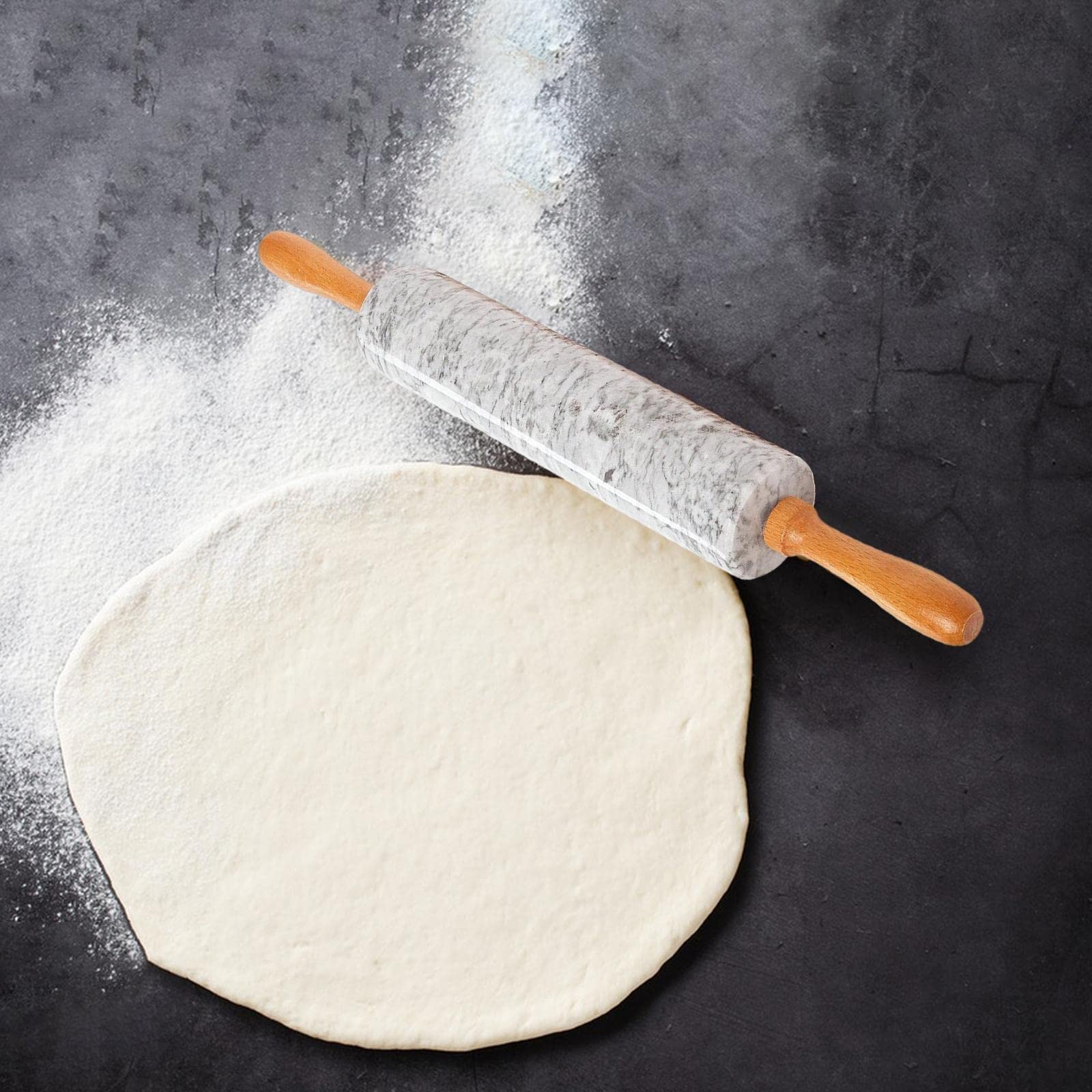 Rodillo de Mármol Herramienta para Hornear con Mango de Madera Y Base Accesorio para Cocina Pastelería Y Panadería Fácil Almacenamiento Adecuado, Blanco, Individual