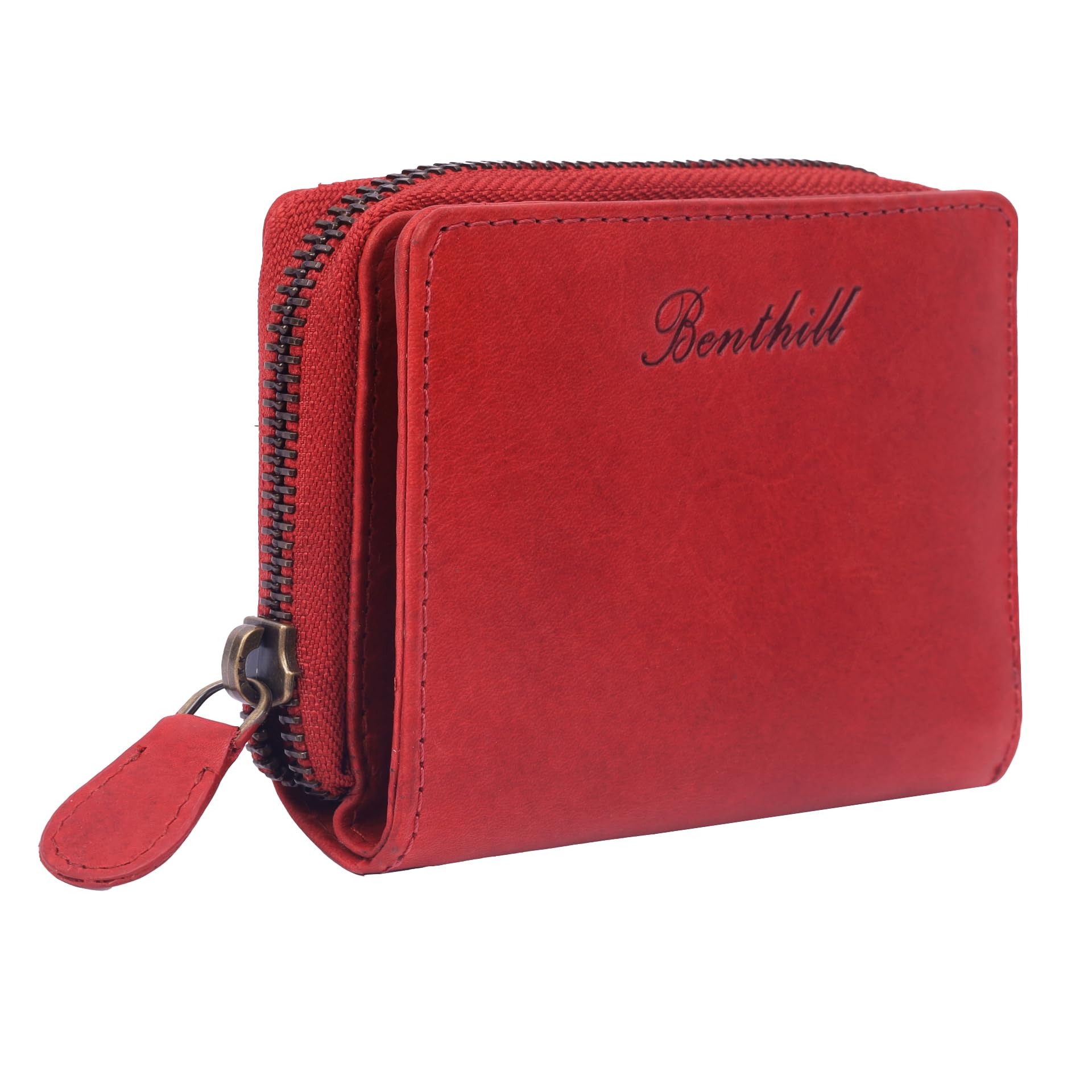 Benthill Kleine Geldbörse Echt Leder | Damen & Herren Portemonnaie mit RFID Schutz | 8 Kartenfächer | Slim-Wallet inkl. Geschenkbox, Farbe:Rot