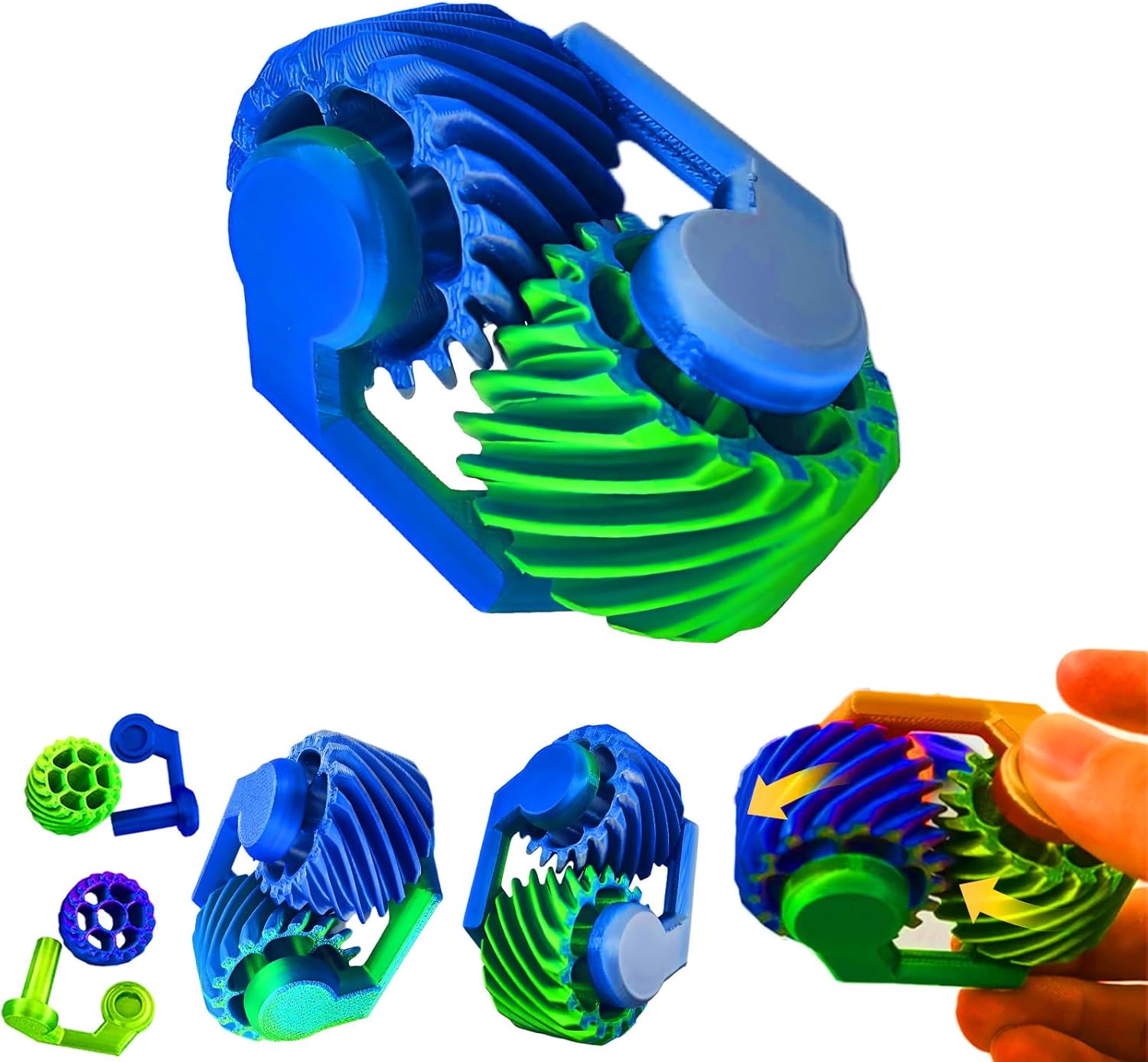 3D Printed Fidget Spinners Toys for Adults & Kids,Finger Roller Toy,Gear Spinning Toys,Stress Relief & Anxiety Reducer for Adults & Kids,Portable Desk Toy for ADHD,Office,School,Birthday Gifts