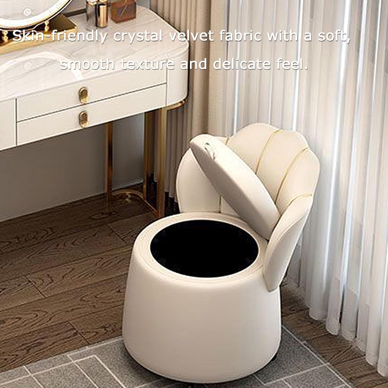 Vanity Chair,Upholstered Dressing Chair,Makeup Storage with Backrest,Swivel Rolling Wheels,Makeup Stool Seating for Bedroom,Modern Make Up Chairs for Girls,Women(D+with Wheels)