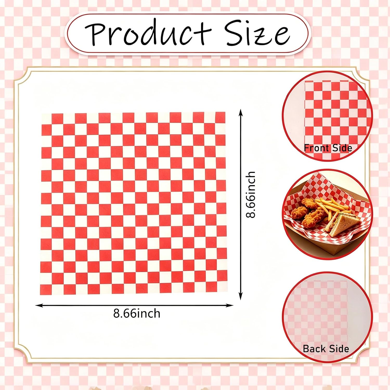 150Pcs Red White Gingham Square Food Wrapping Paper Basket Liner Sheets