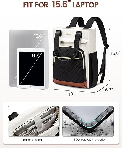 Miniatura 2 de LOVEVOOK Mochila para laptop para mujer, bolsa de trabajo para computadora portátil, mochila para profesores y enfermeras, Beige&negro y marrón-M