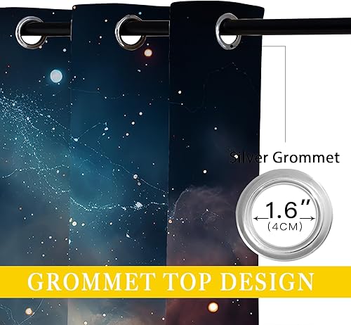 Miniatura 4 de Cortinas opacas espaciales para decoración del hogar, universo de agujero negro, galaxia, nebulosa, ojales, aislamiento térmico, cortinas de