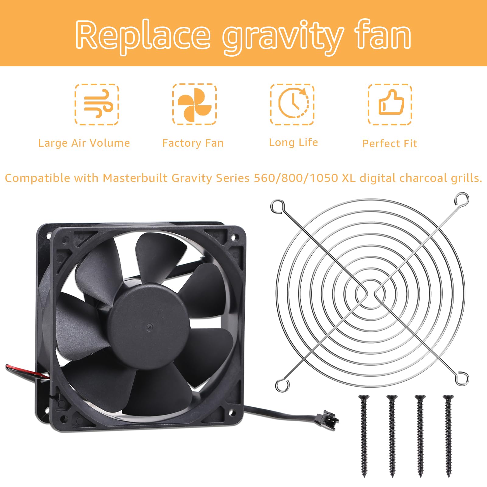Replace 9904190040 fan kit, compatible with Masterbuild Gravity series 560/800/1050 XL digital charcoal grill+smoking machine, component model 9904190040 suitable for Masterbuild MB20041020 MB20040221