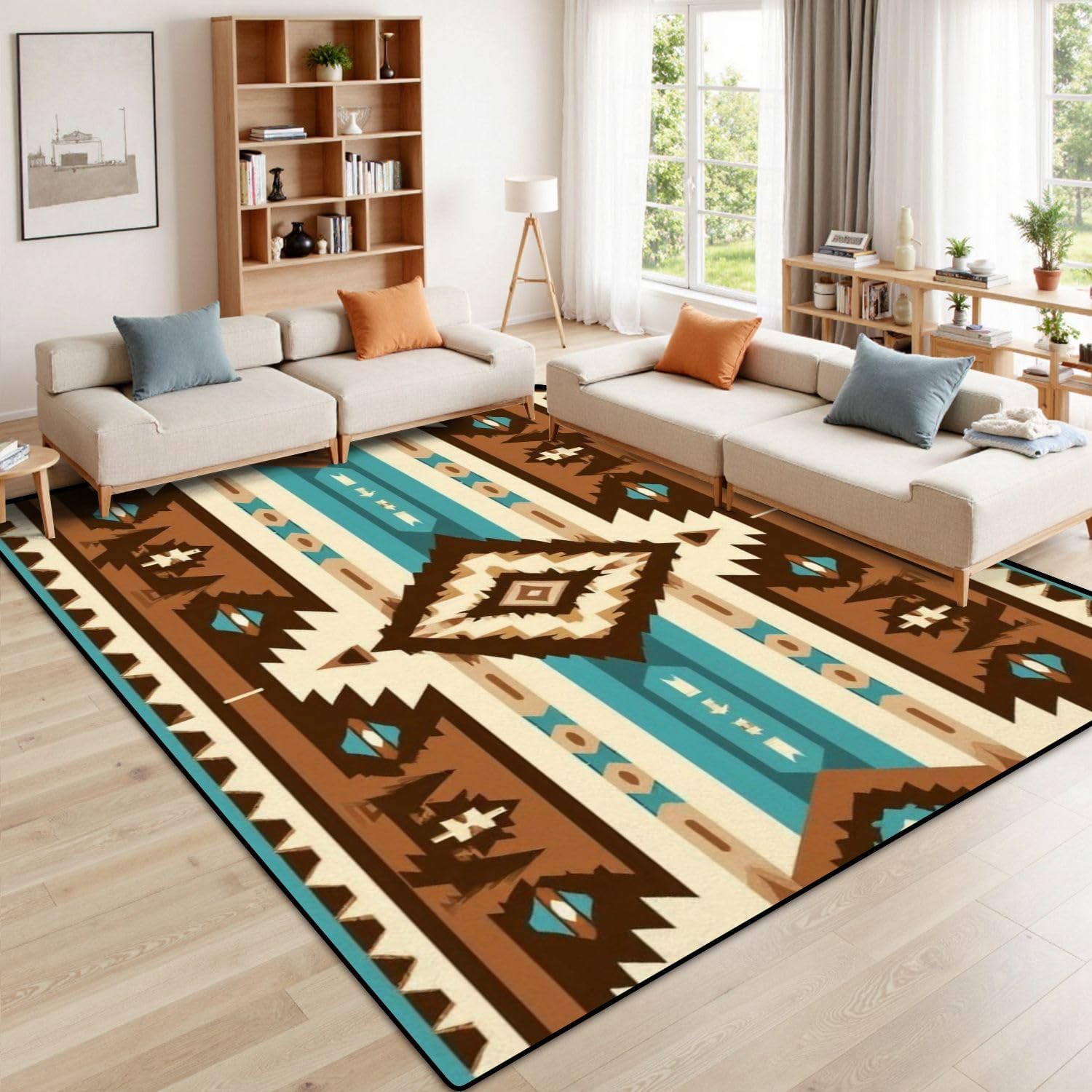 9x12 Area Rugs for Living Room Aztec Navajo Geometric Seamless Native American Southwest Washable Large Area Rug for Bedroom Non Slip Outdoor Carpets Soft Mats Kitchen Home Office Decor