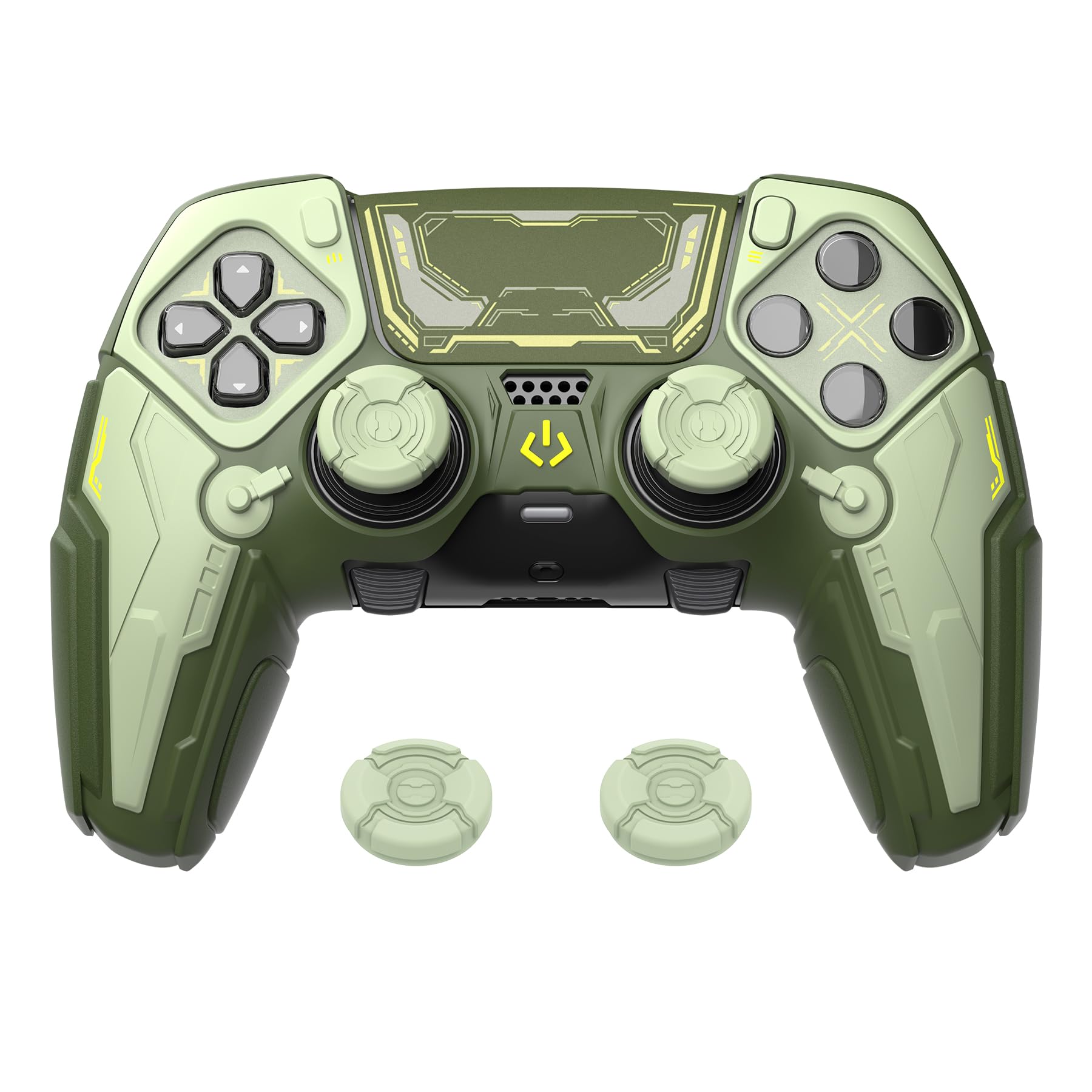 PlayVital Silikonowe Etui do ps5 Edge Kontroler,Osłona Ochronna Do ps5 Edge z Nakładkami na Joysticki i Naklejkami,Antywstrząsowy Pokrowiec – Zielony Wojskowy & Szałwiowy