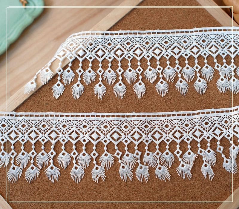 Curtain Tassels，Tassels for Sewing， 1 Yards Embroidery Lace Trim Fringe DIY Sewing Clothing Dress Embellishment(White)