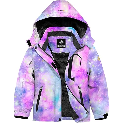 GEMYSE Girl's Waterproof Ski Snow Jacket Fleece Windproof Winter Jacket with Hood