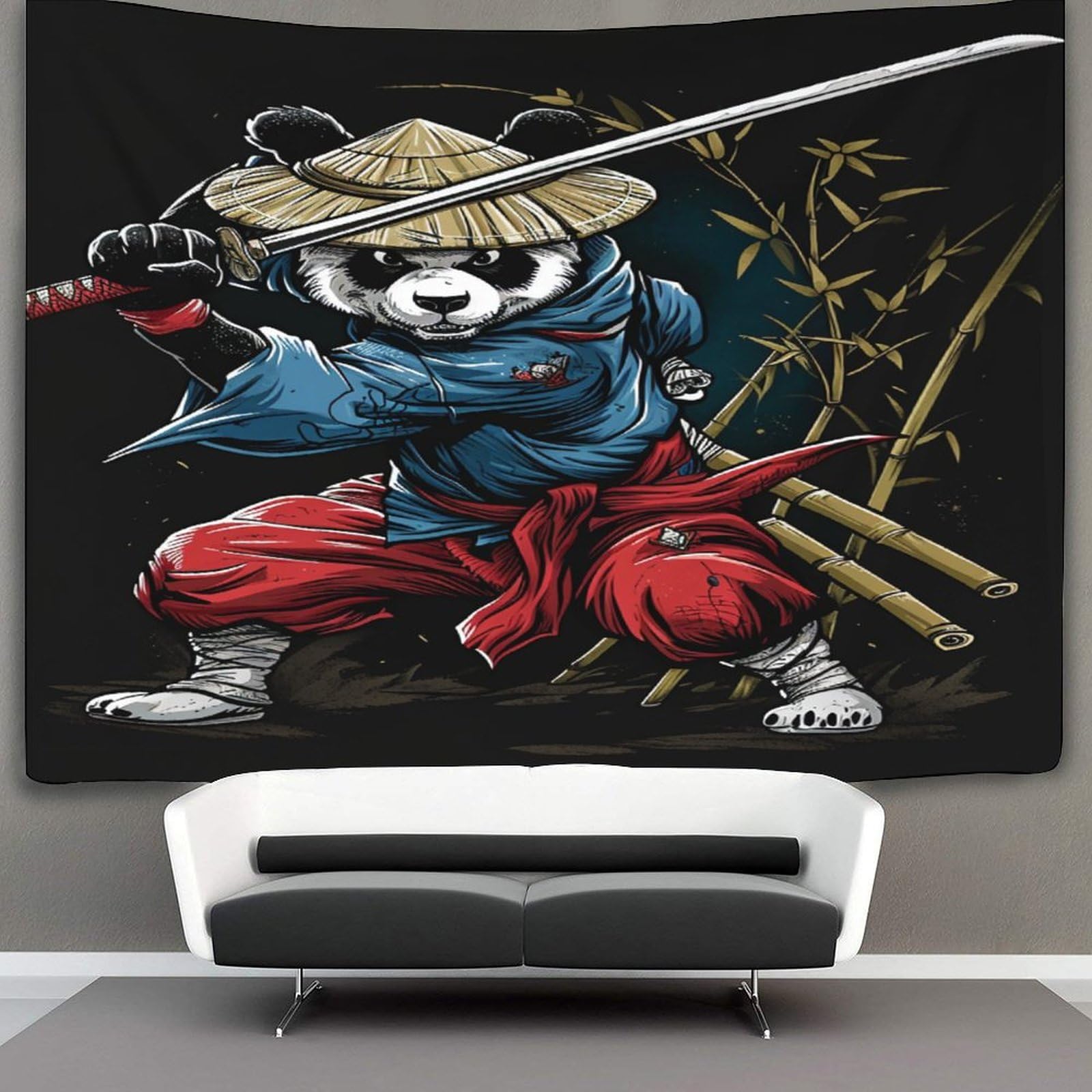 kaiyun Animal Tapestry Wall Hanging Panda Swordmaster Art for Bedroom Living Room Dorm Decor 150cmx200cm
