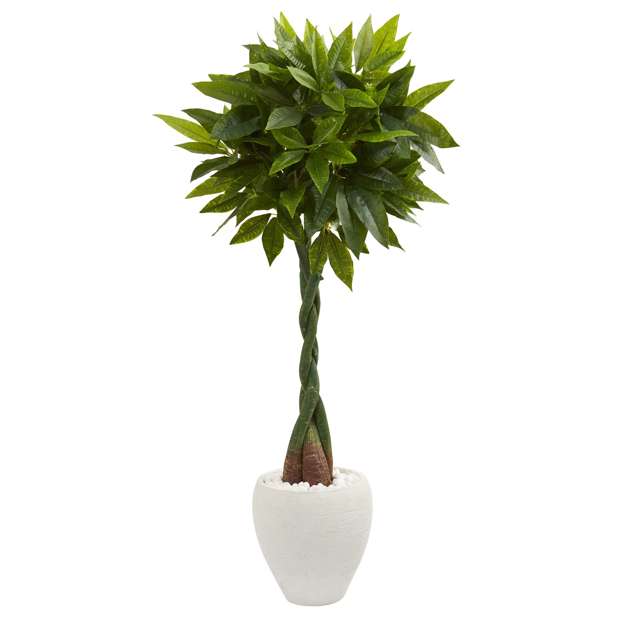 Nearly Natural 5ft. Money Artificial Tree in White Oval Planter (Real Touch