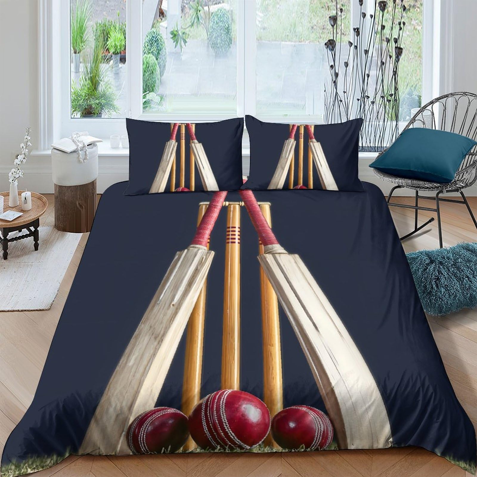 Ctjqhvkz Style-1 3D Printed Cricket Bat Ball Fitted Sheet Microfiber Soft Breathable Sports Bed Cover For Bedroom Dorm Decor Single（135X200cm）
