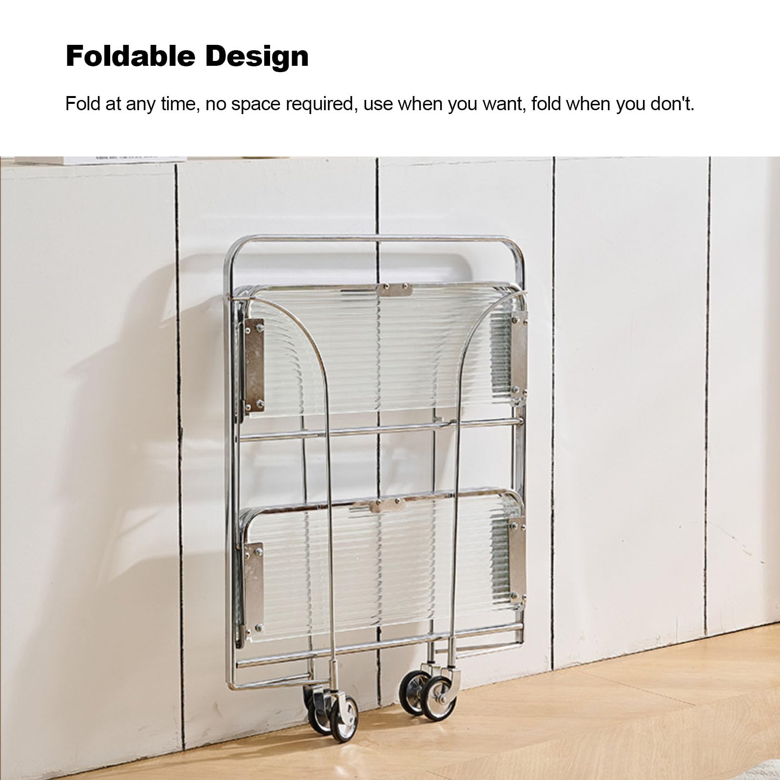 Carrelli Pieghevoli in Metallo E Vetro, Carrello Pieghevole con Ruote, Organizer Mobile, Scaffale Portaoggetti per Soggiorno,d'oro