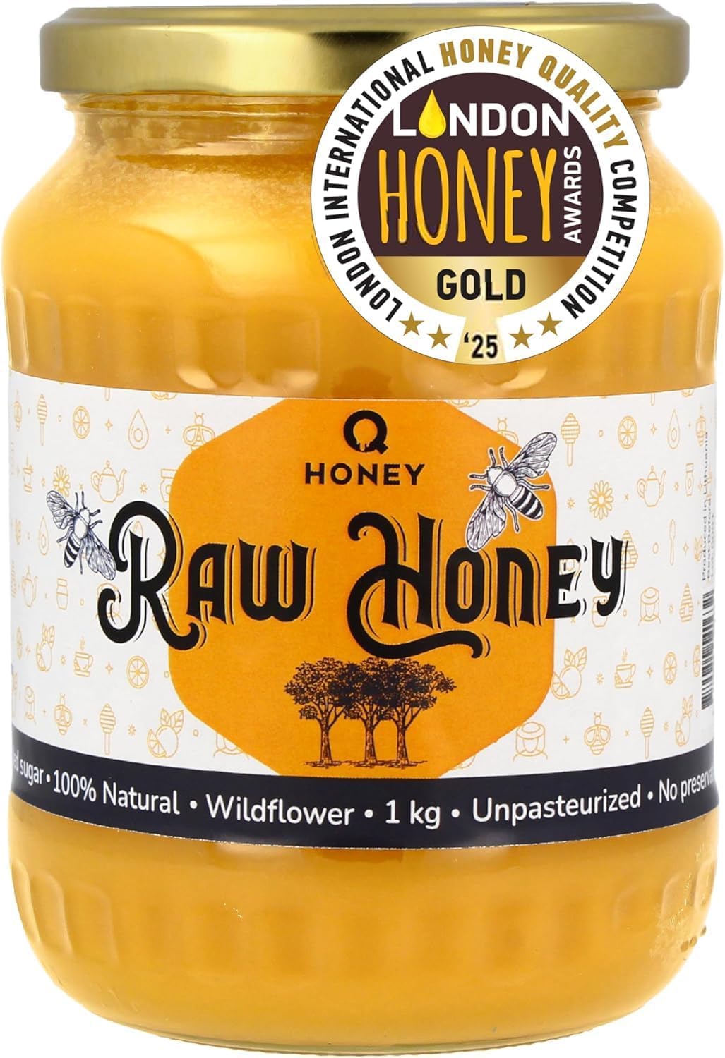 Pure, Raw Honey, Unpasteurised 1kg – Gold Award Winner of the 2025 London International Honey Quality Competition