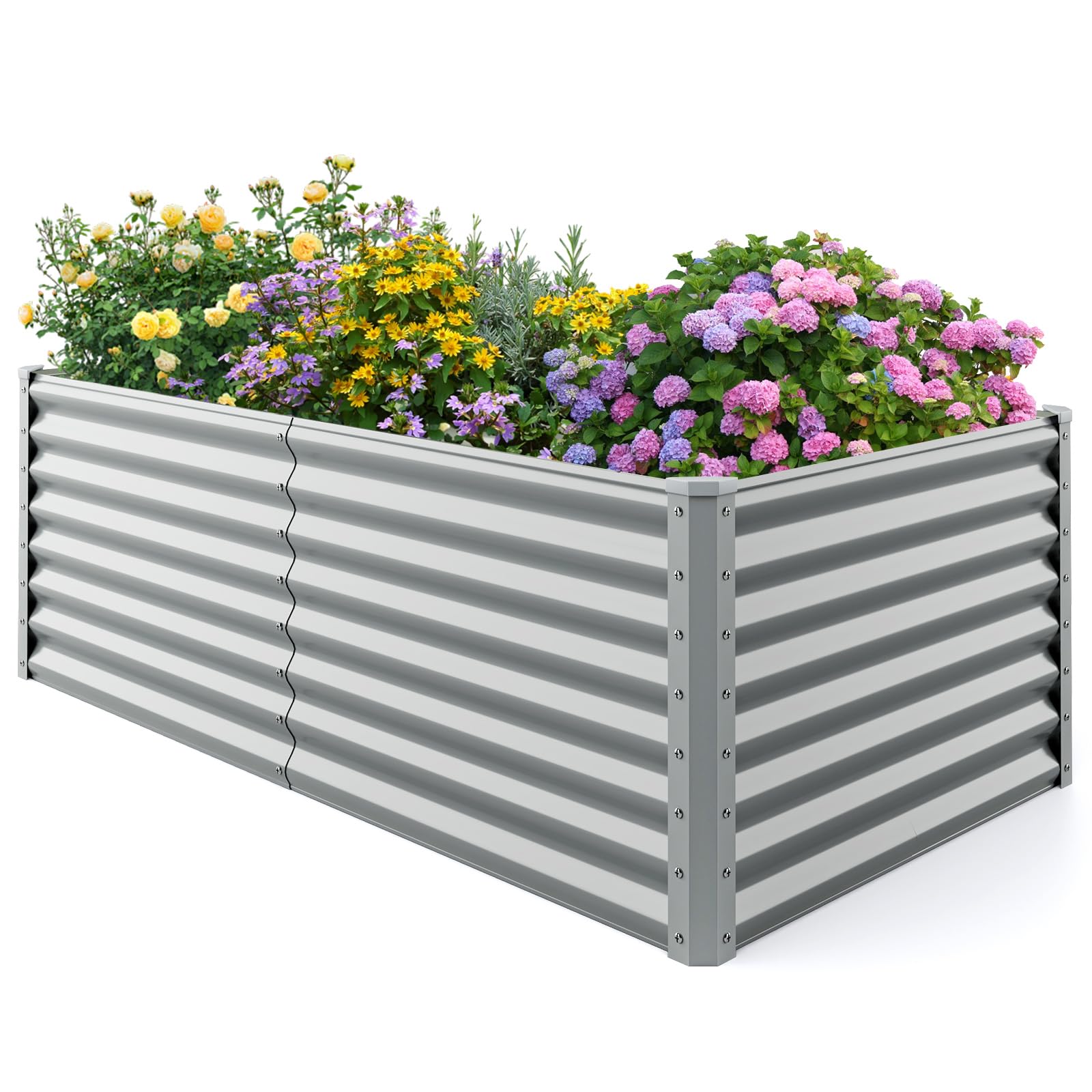 TANGZON Metal Garden Raised Bed, Elevated Trough Planter Box with Open Bottom, Outdoor Herb Vegetable Flower Pot Grow Box Kit (Grey,Rectangular,180 x 95 x 60cm)