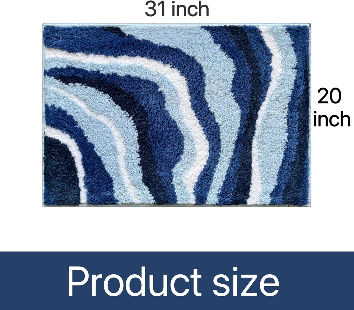 Bathroom Mat Blue Bath Mat for Bathroom Cute Sea Wave Ocean Rug Soft Fluffy Ultra-Absorbent Non Slip Washable Bathroom Rug for Floor Tub and Shower,31×20inch, CR-shenlan5080
