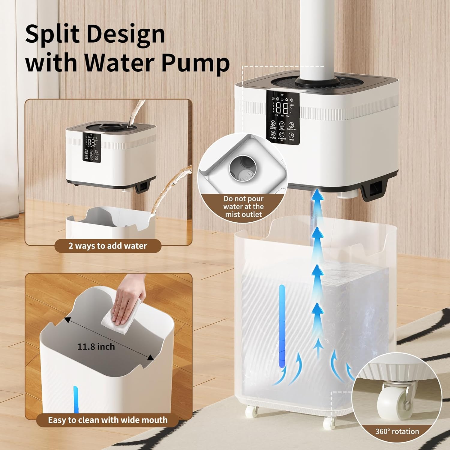 30L Commercial Humidifier for Large Room up to 3000 sq ft, Smart Cool Mist Humidifier with Precision Sensor, Top Fill, 360° Nozzle for Home, Office, Plants