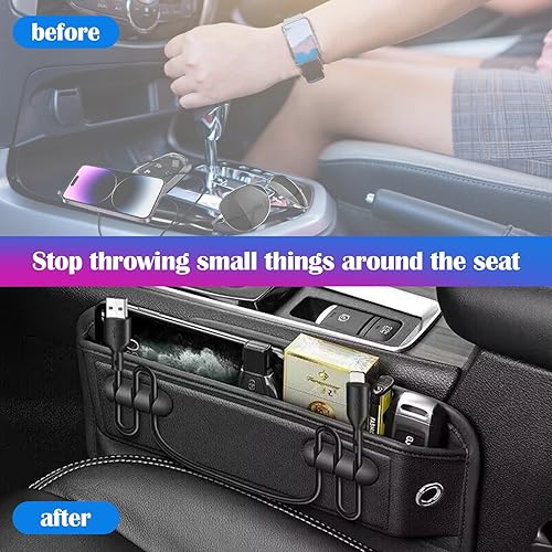 Miniatura 5 de Paquete de 2 rellenos de espacio para asiento de automóvil, caja de almacenamiento de cuero de alta calidad, organizador multifuncional para
