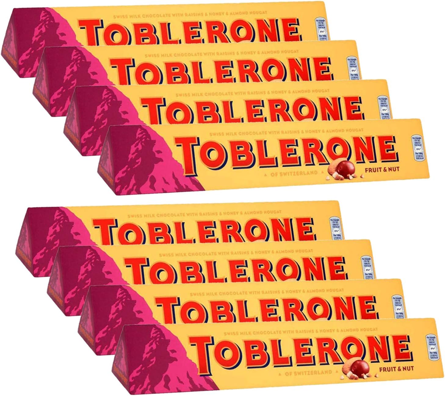 of Switzerland Fruit & Nut with Raisins, Honey and Almond Chocolate Bar - 8 Pack, 8 X 100 Gram