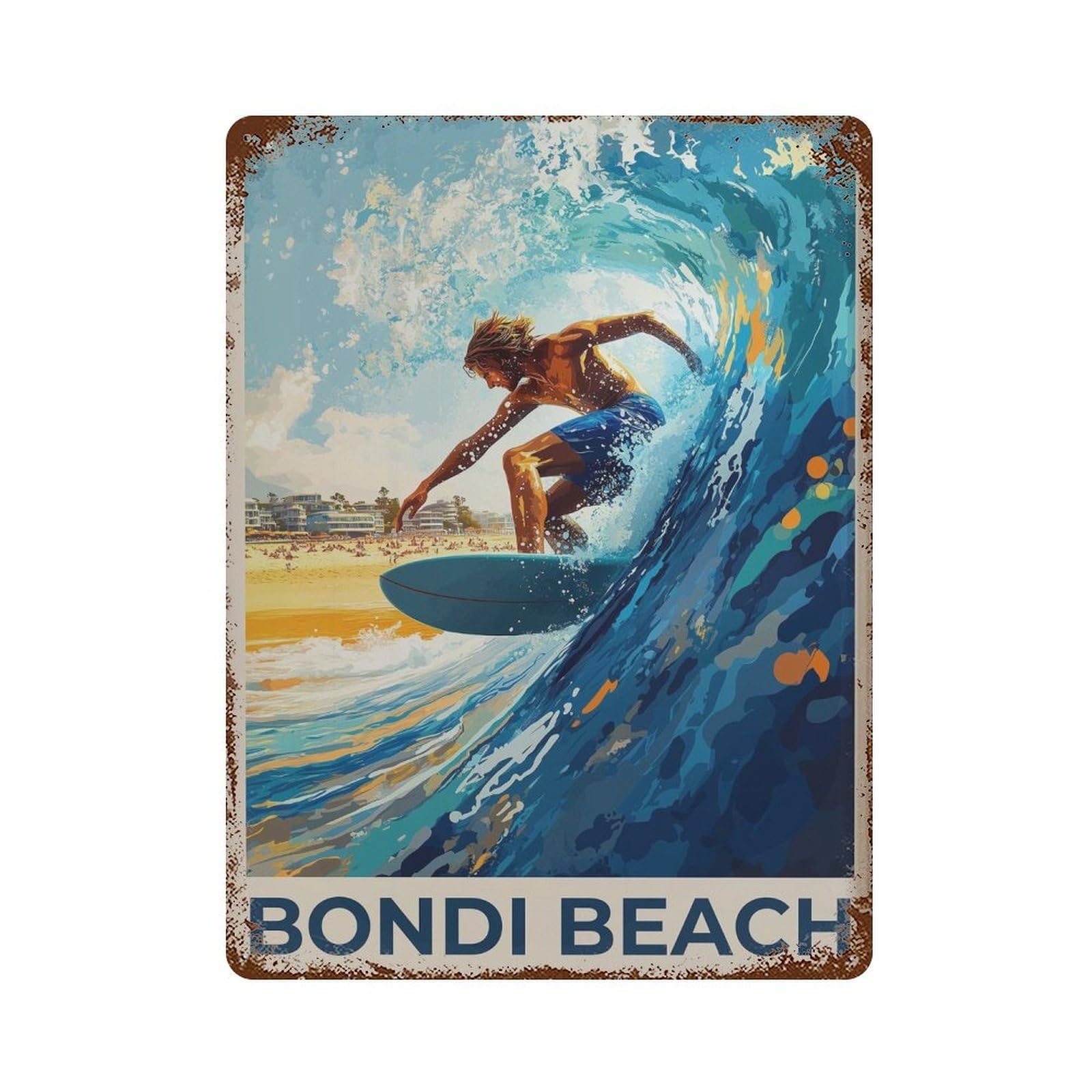 xiaoxiaoshen Bondi Beach Surfing Australia Travel Wall Decor Art Metal Tin Poster Modern Home Decor Art Home Bar Shop Decorations Vintage Sign 40x30cm
