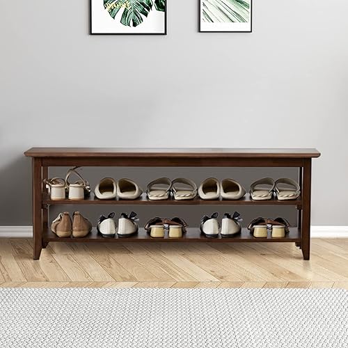 Miniatura 6 de Banco de zapatos, banco de almacenamiento de zapatos de madera, banco de entrada, banco de zapatos de madera de 3 niveles, estante para zapatos para