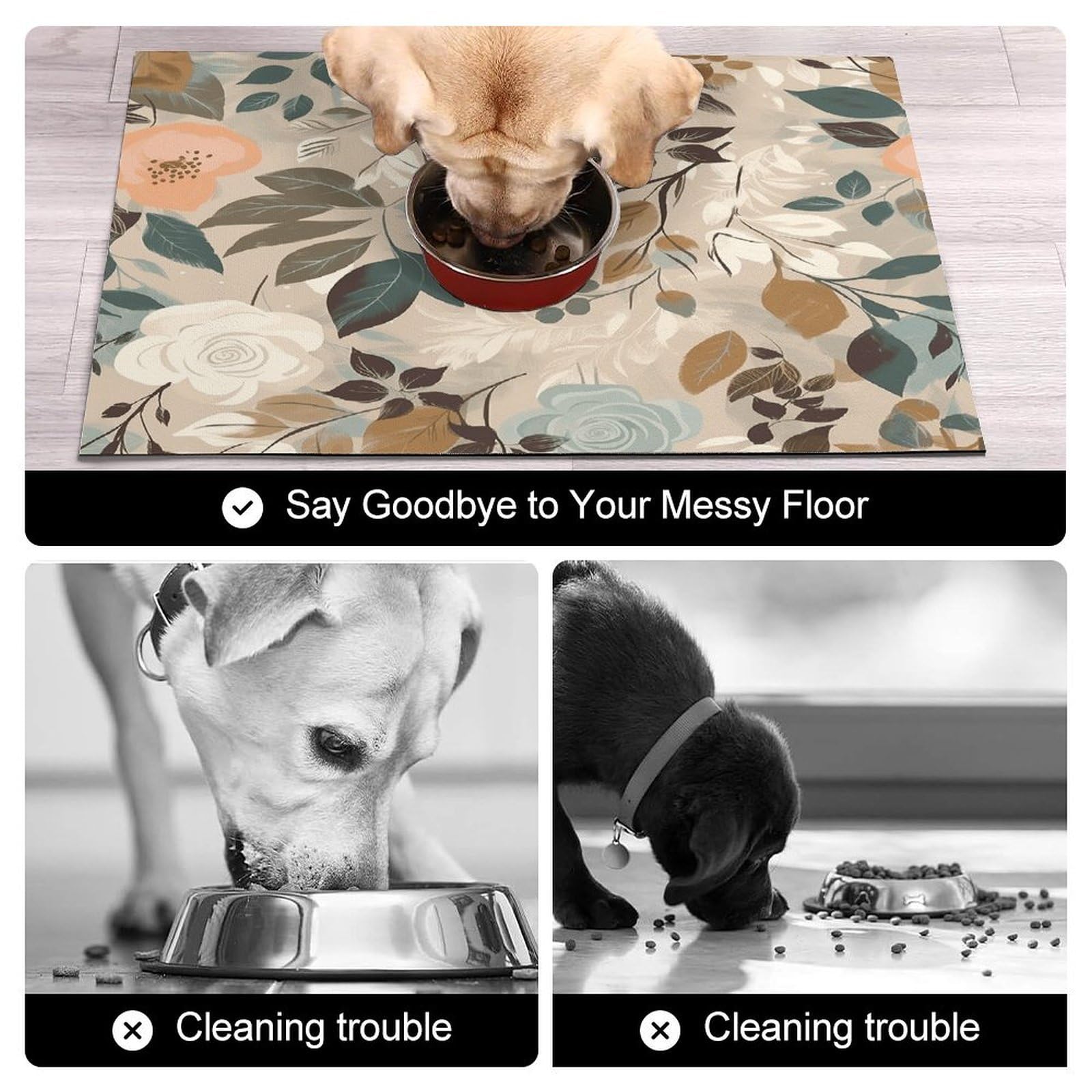 Tapis de nourriture pour chat à motif floral simple – Tapis d'alimentation antidérapant pour chien facile à nettoyer pour la nourriture et l'eau, tapis de gamelle pour chien et chat 43,2 x 76,2 cm