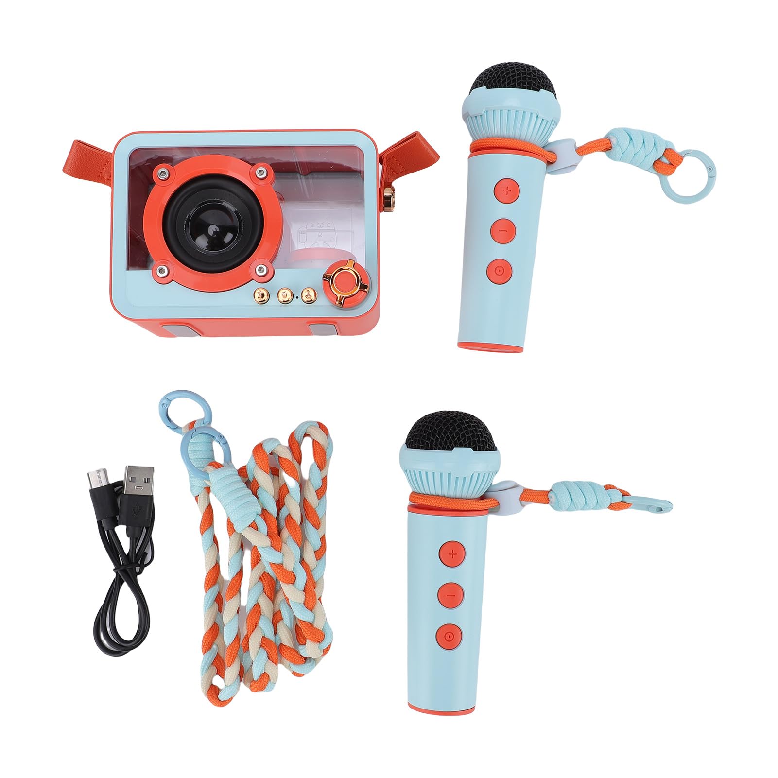 Mini Máquina de Karaoke con 2 Micrófonos Inalámbricos, Altavoz BT y Juego de Micrófono, Portátil Mano, Calidad Sonido Rica para Actuaciones Memorables (Micrófono Doble)