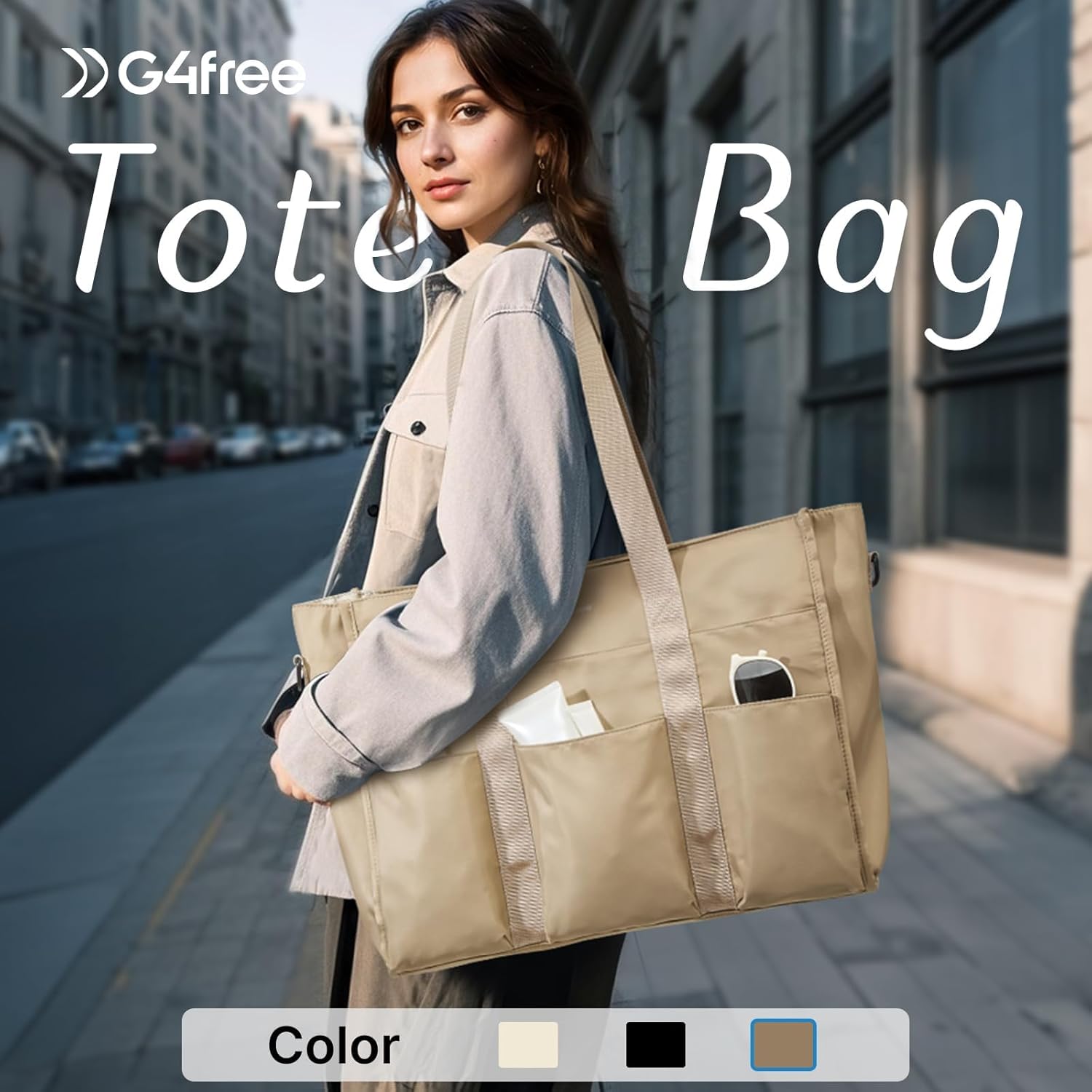 G4Free Tote Bag for Women, Multi-Compartment Large Capacity Work Bag with Zipper Top Handle, Shoulder Bag for Travel