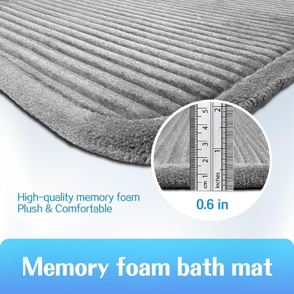 Memory Foam Bath Mat - Ultra Absorbent Quick-Dry Bathroom Rug, Non-Slip Backing, Soft Machine Washable Bath Mat for Shower Tub, Modern Design (Light Gray,19.6in X 31in)