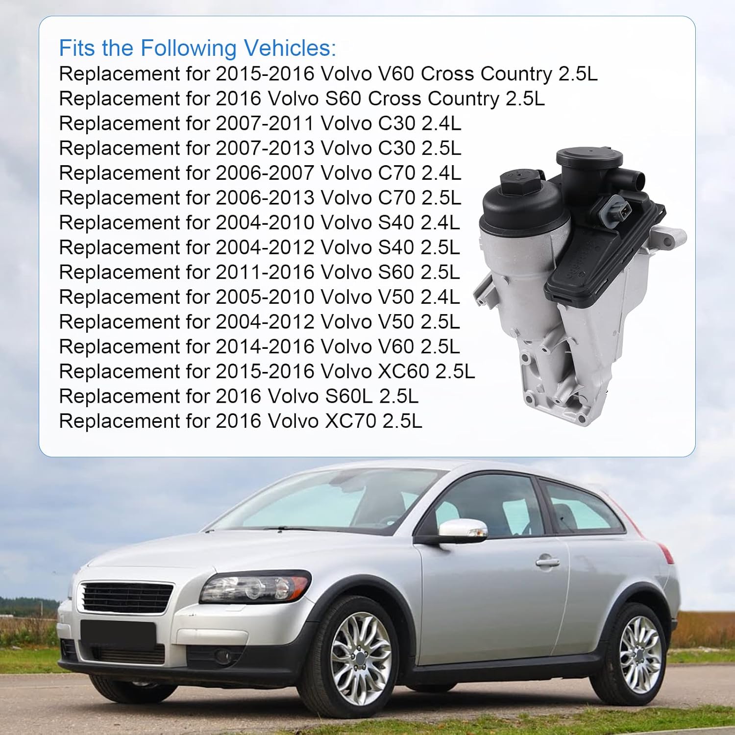 Oil Filter Housing with Gasket for 2004-2016 Volvo C30 C70 S40 S60 V50 V60 XC60 XC70 Replace# 31338685, 31338684, 30788494, 30684381