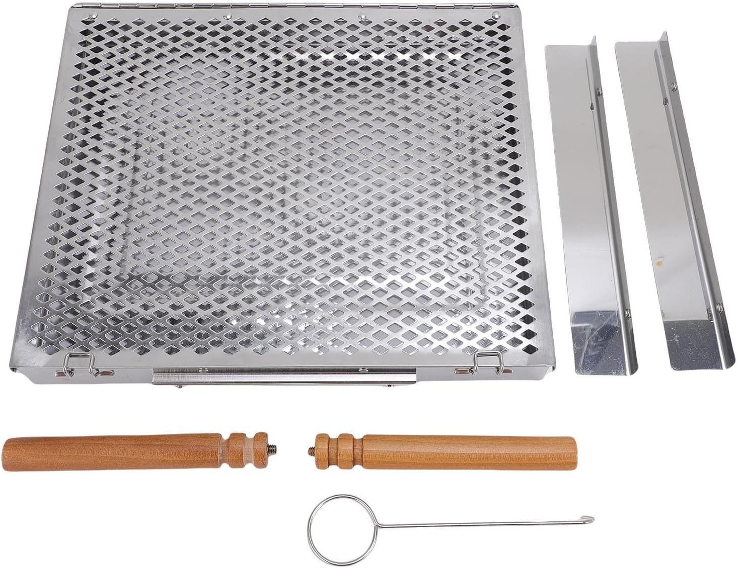 Buachois BBQ Grilling Basket, Stainless Steel Portable Outdoor Camping Barbecue Basket with Detachable Dividers for Fish Meat Vegetables, Grill Basket BBQ Grilling Rack for Backyar (Double Handle)