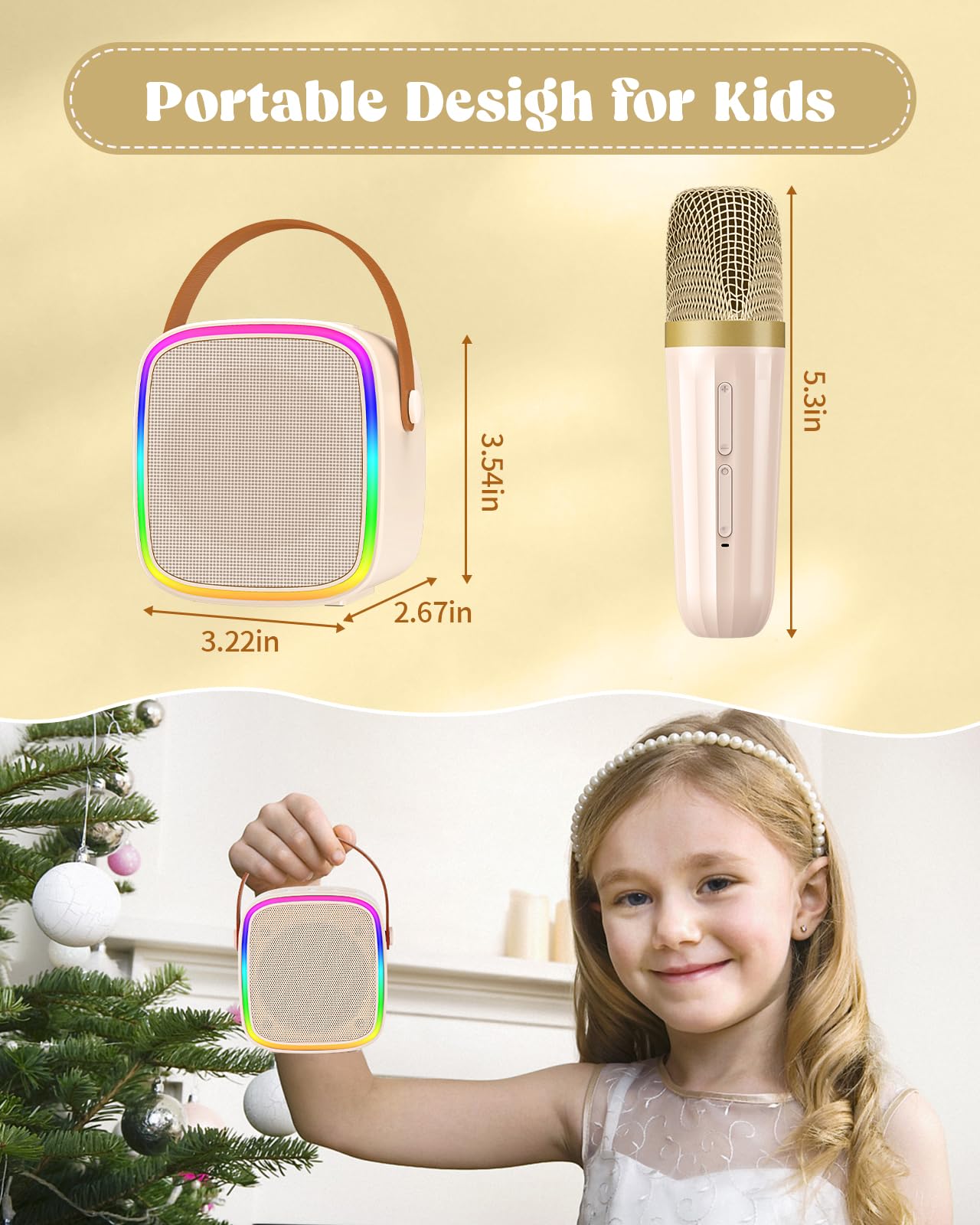 Mini máquina de karaoke con 2 micrófonos inalámbricos, juguetes para niños, altavoz Bluetooth portátil para niños y adultos, juguetes de Navidad para niñas de 4, 5, 6, 7, 8, 9, 10, 12 años, 8