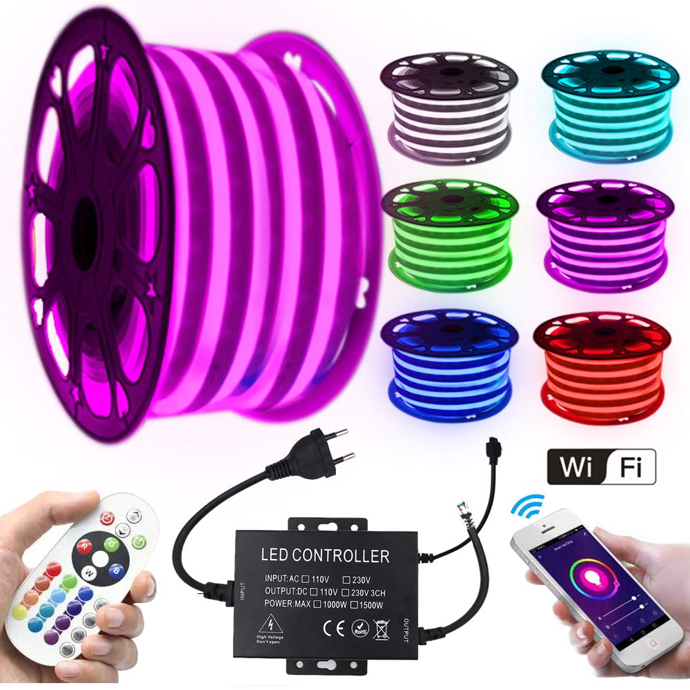 XUNATA Luce al neon WiFi RGB con telecomando, 220 V, impermeabile e flessibile, striscia LED, sincronizzazione musica, controllo app (100 m)