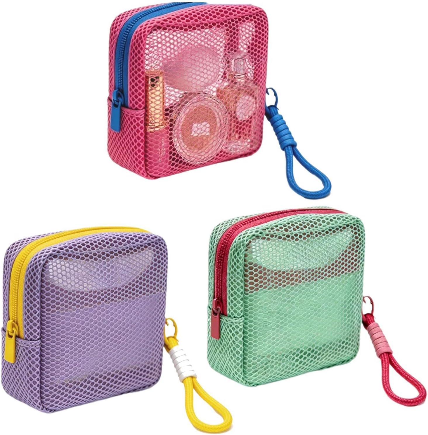 Transparent Mesh Portable Cosmetic Organizer Bag with Inner Dividers,