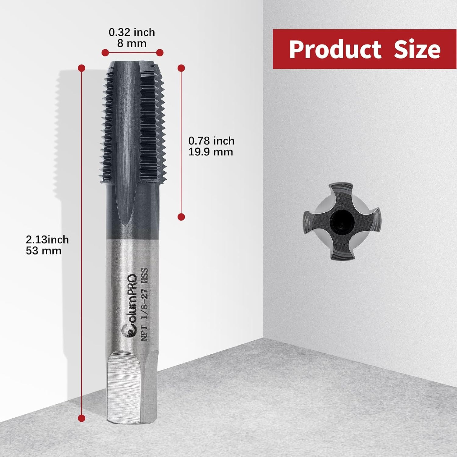 1/8”-27 NPT Pipe Tap, High-Speed Steel Thread Tap with AD+ Coating, Heavy-Duty Threading Tool for Stainless Steel, Brass, PVC, Metal