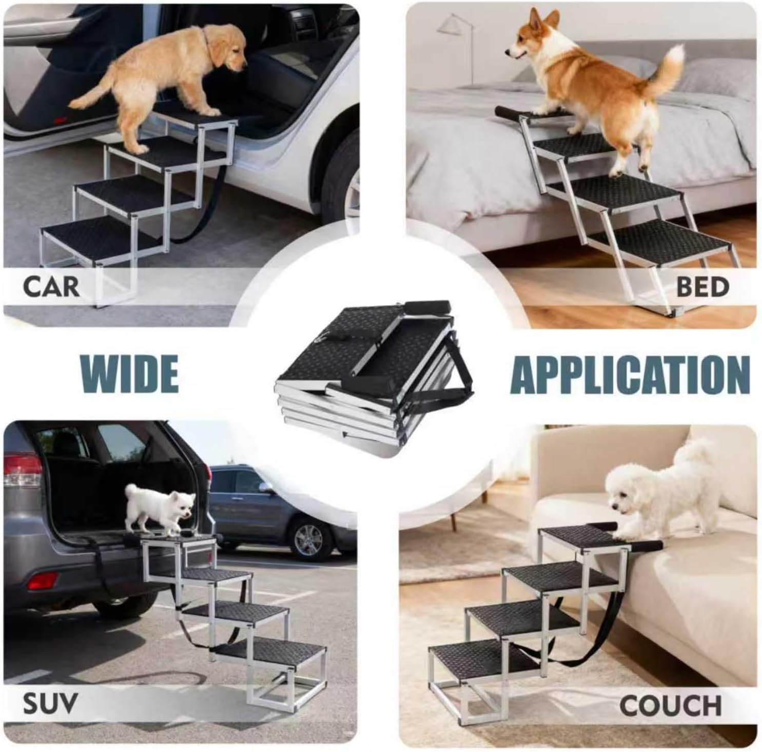 Foldable Dog Ramp for Cars, SUVs, Trucks, Portable Pet Dog Stairs for Large Dogs with Non-Slip Surface & Reinforced Design, Lightweight Yet Sturdy Supports Up to 250lbs