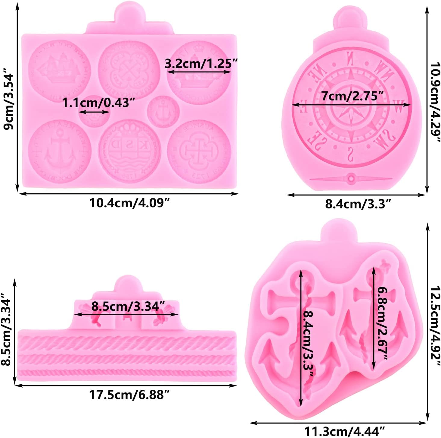 海賊シリコン型 アンカーロープ フォンダン型 コンパス チョコレート型 宝物 コイン型 ケーキデコレーション カップケーキトッパー