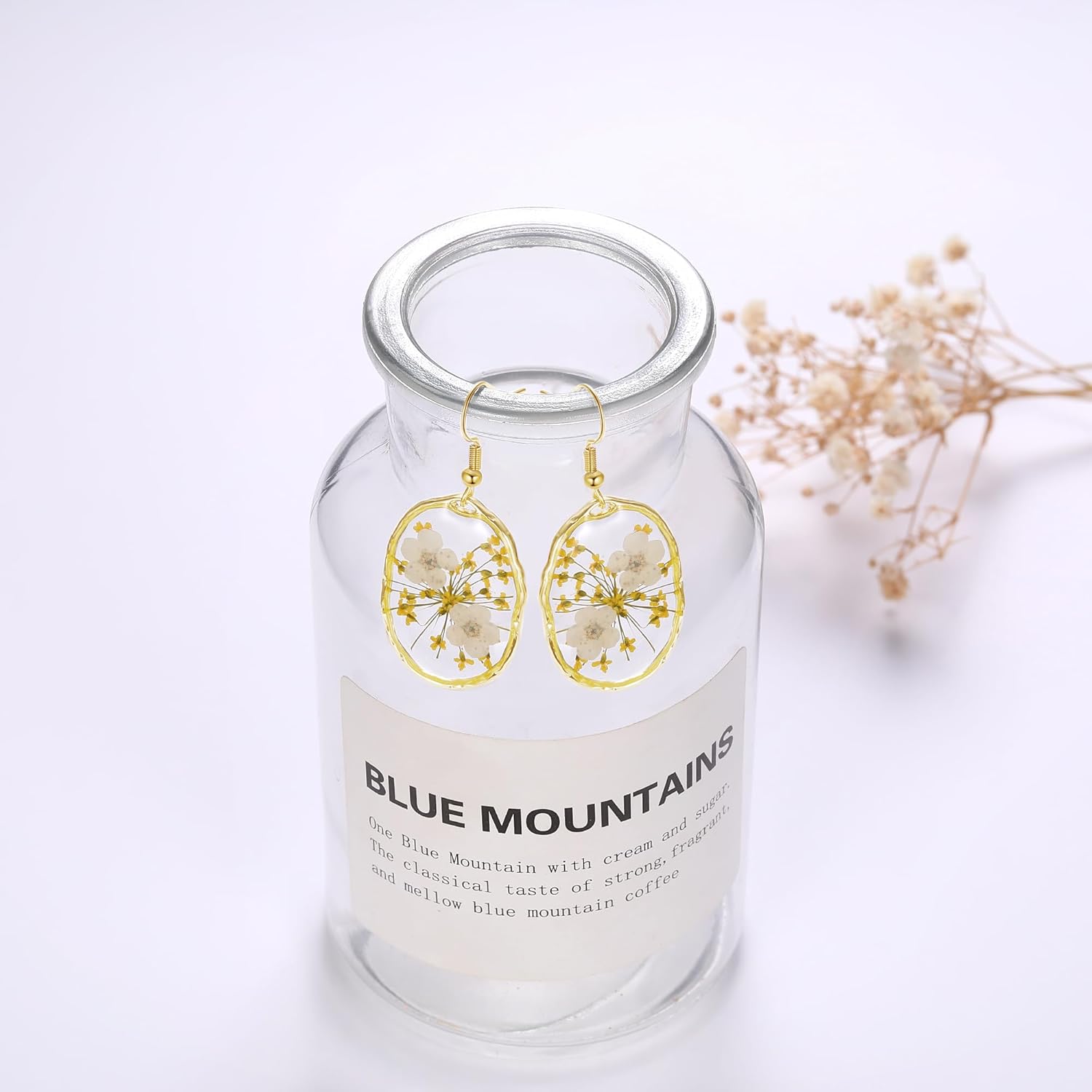 Forget-Me-Not and Queen Anne's Lace Pressed Wildflower Earrings | Pressed Flower Earrings | Handmade Drop and Dangle Earrings | Gift for Woman - Image 3