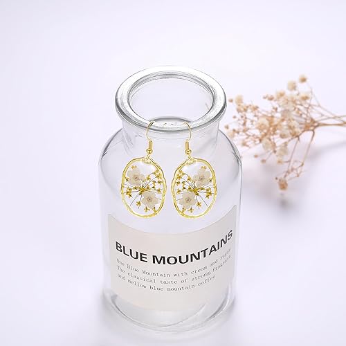 Vista 46 de Forget-Me-Not and Queen Anne's Lace Pressed Wildflower Earrings Pressed Flower Earrings Handmade Drop and Dangle Earrings Gift for Woman