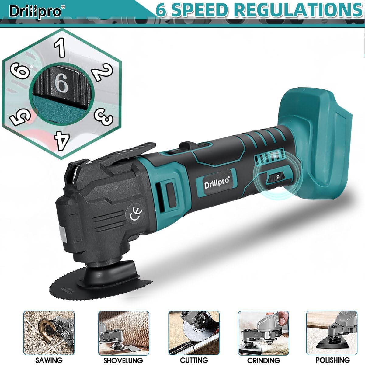Electric Cordless Oscillating Multi-Tool Bare Metal Machine Without Battery with Plastic Box and Accessories