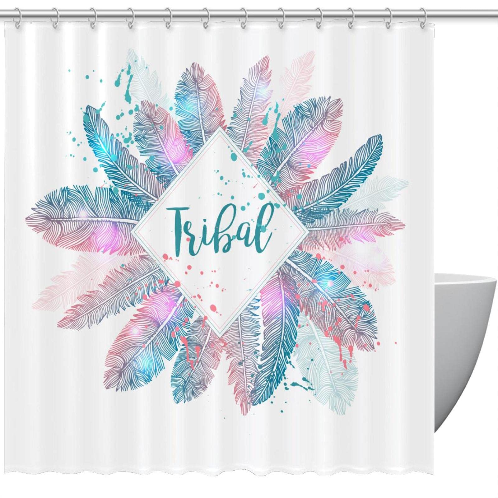 Rideau de douche 152 x 183 cm Boho Feather-01 sans odeur