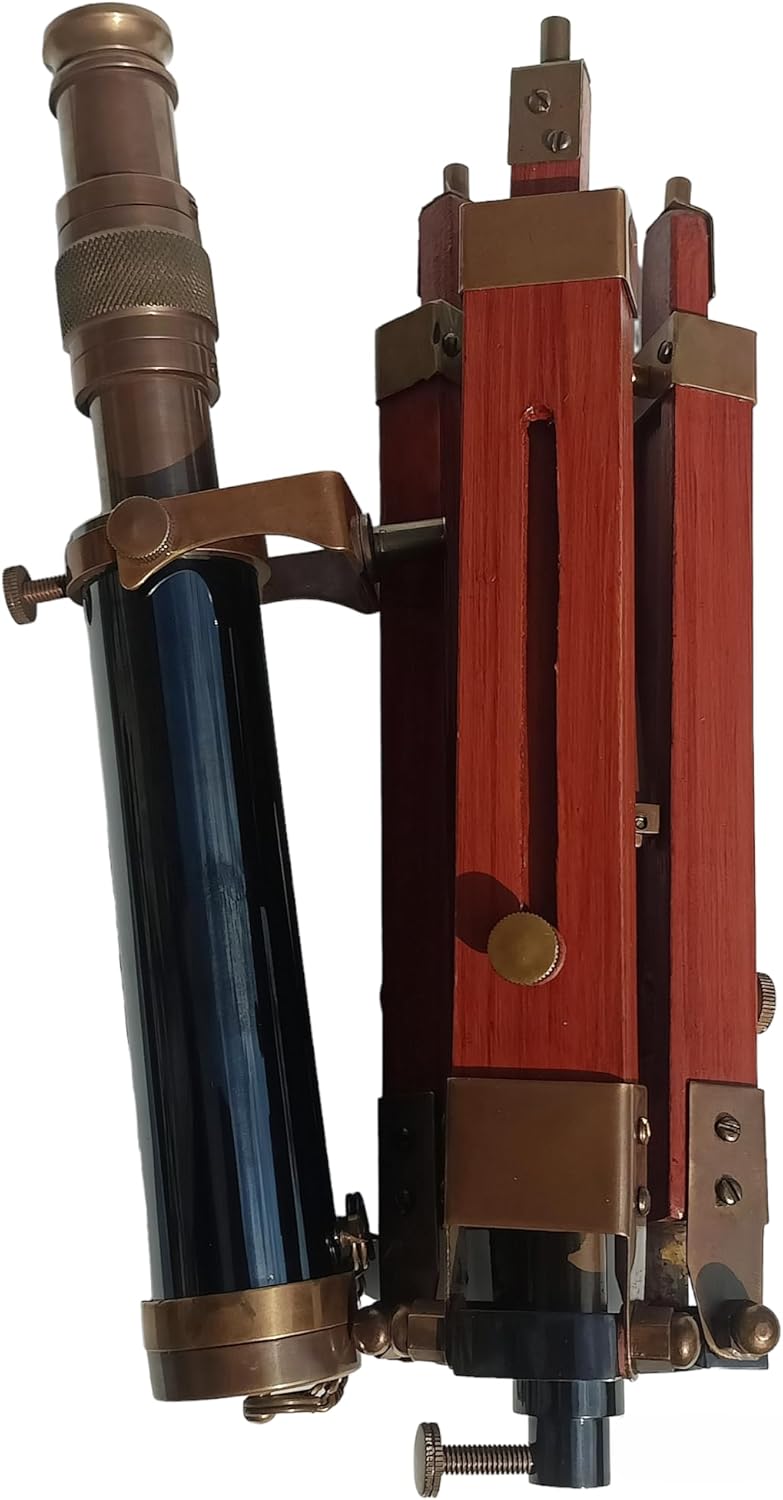 KNB Handicraft Telescope with Tripod | Antique Spyglass Telescope with Wooden Tripod Stand | Vintage Brass Telescope with Adjustable Stand for Kids, Adults, Home/Office Decor (Brown Antique)
