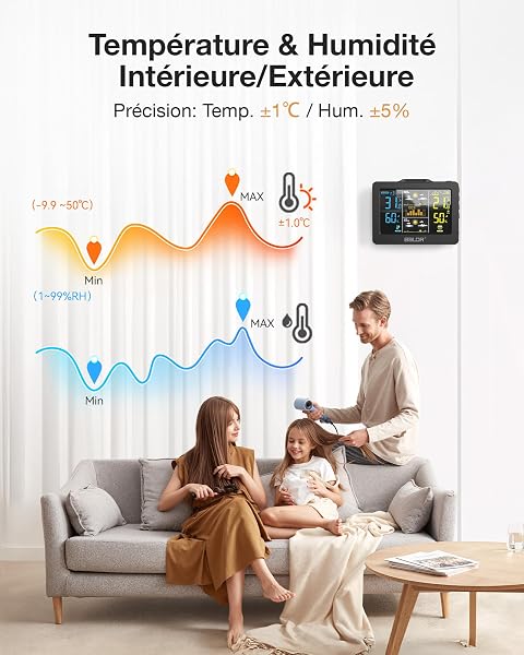 Stazione Meteo BALDR Wireless con Sensore Esterno, Display Digitale a Colori – Termometro Igrometro Interno/Esterno, Previsioni 1h + 12h, Batteria Ricaricabile - 5